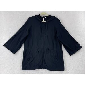 Pure J. Jill Sweater Womens Large Black Full Zip Hoodie Long Sleeve Stretch Knit
